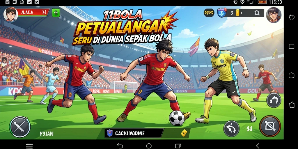 Tampilan gameplay seru dengan karakter anime di lapangan sepak bola.