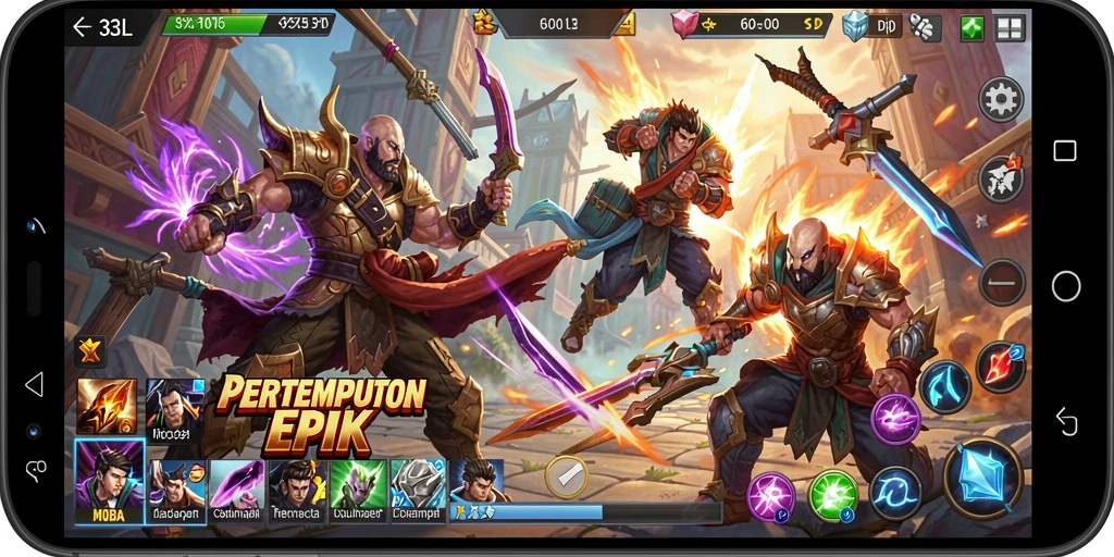 Tampilan gameplay seru dalam pertempuran MOBA.