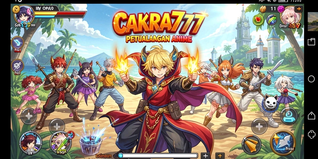 Tampilan gameplay CAKRA777 yang penuh warna dan karakter menarik.