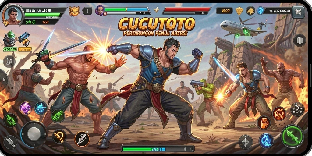 Gameplay dinamis CUCUTOTO dalam pertempuran seru.