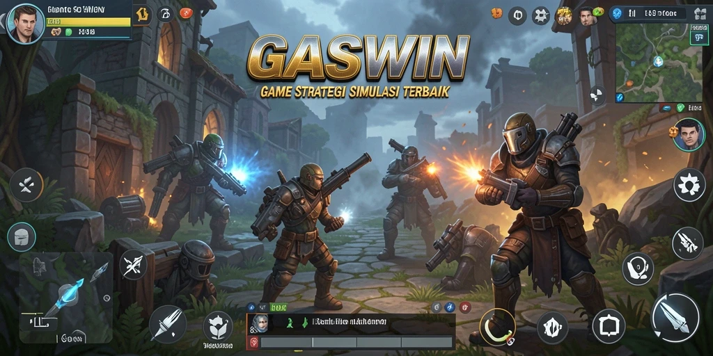 Tangkapan layar utama GASWIN menampilkan aksi pertempuran strategis yang mendebarkan.