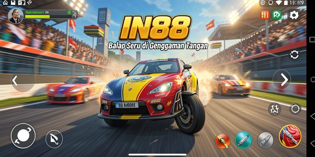 Tampilan gameplay balapan yang mendebarkan dalam IN88.