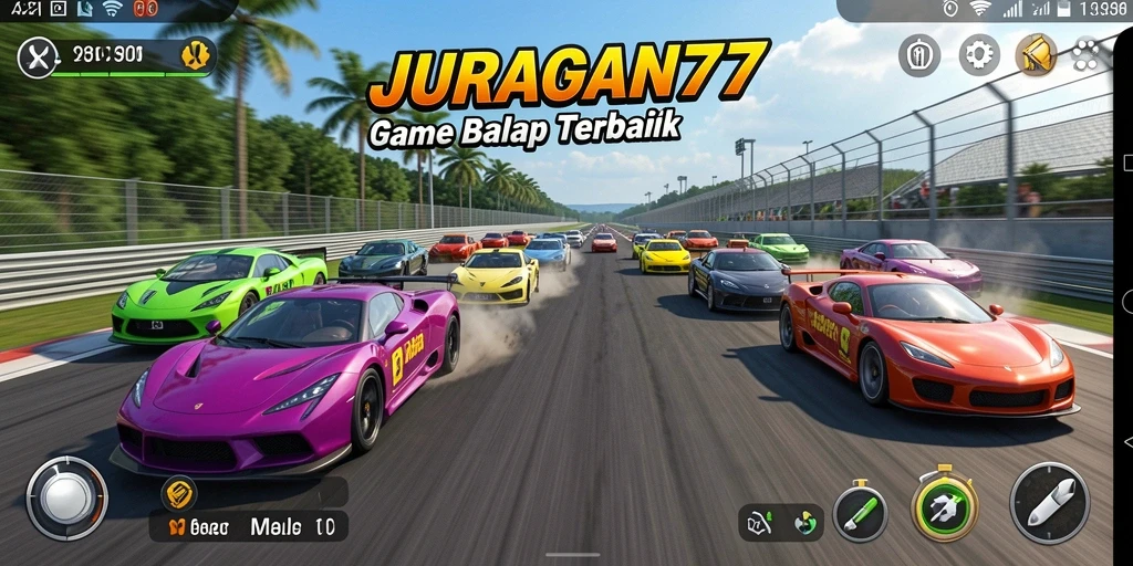 Screenshot JURAGAN77 menampilkan aksi balapan yang mendebarkan.
