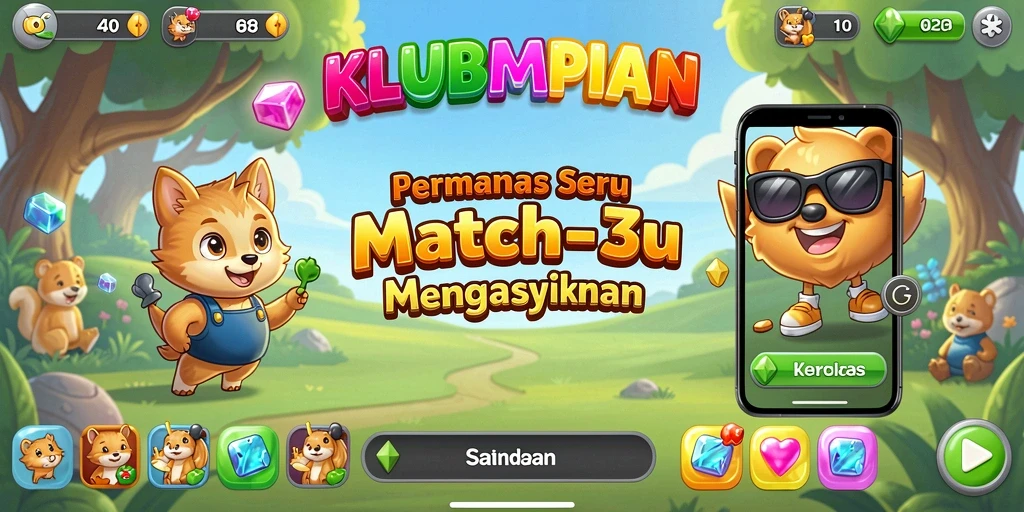 Tampilan gameplay KLUBIMPIAN yang menarik dengan warna-warna cerah.