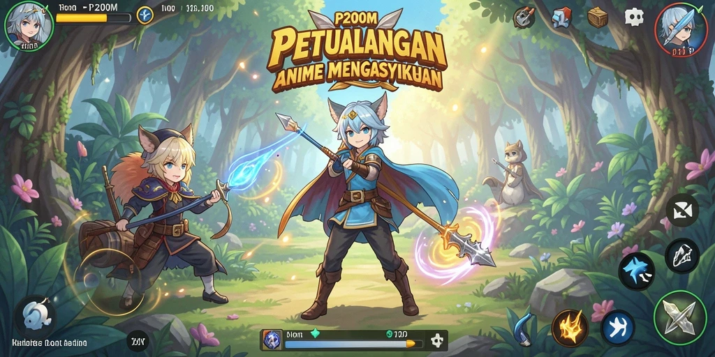Tampilan gameplay P200M yang penuh warna dan aksi.