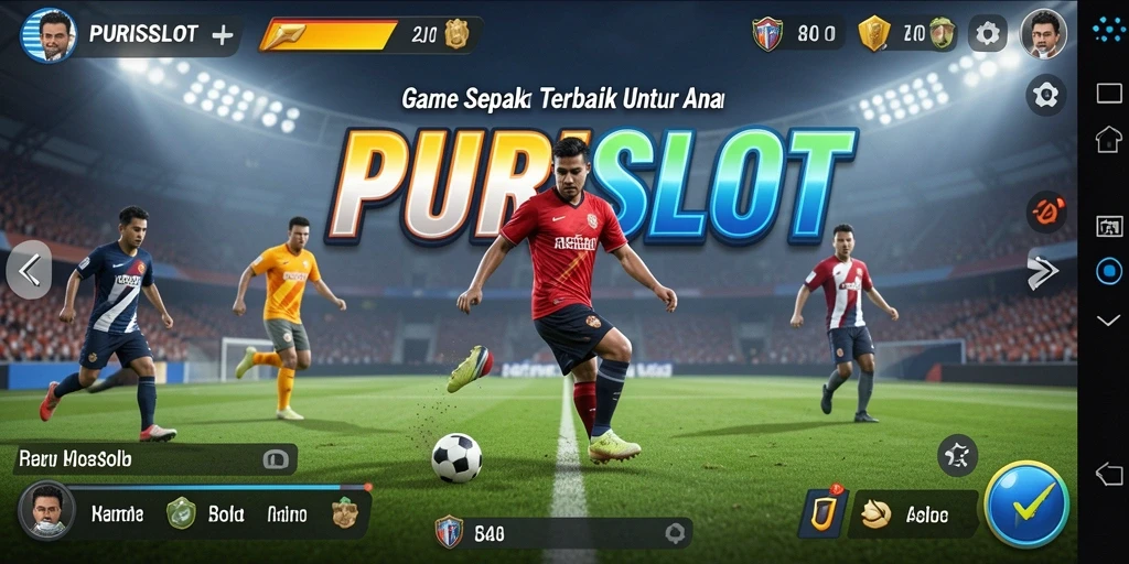 Tampilan gameplay PURISLOT dengan aksi sepak bola yang intens.