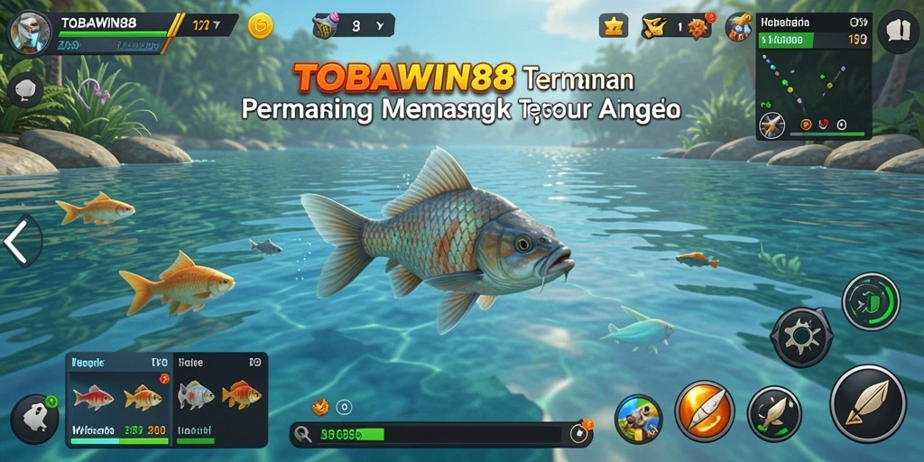 Screenshot gameplay TOBAWIN88 menampilkan aksi memancing yang mendebarkan.