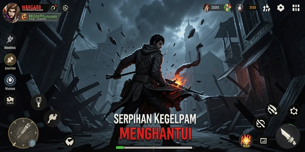 Screenshot gameplay WARGA88 yang menampilkan suasana horor mencekam.